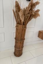 Decoratieve houten bamboe vaas met pluimen, Ophalen of Verzenden