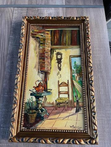 Origineel schilderij W. Peerenboom - Nostalgisch interieur m beschikbaar voor biedingen