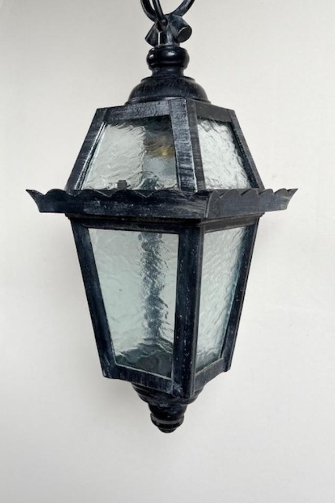 Vintage Franse zwarte hanglamp hal lamp lantaarn model, Huis en Inrichting, Lampen | Hanglampen, Zo goed als nieuw, 50 tot 75 cm