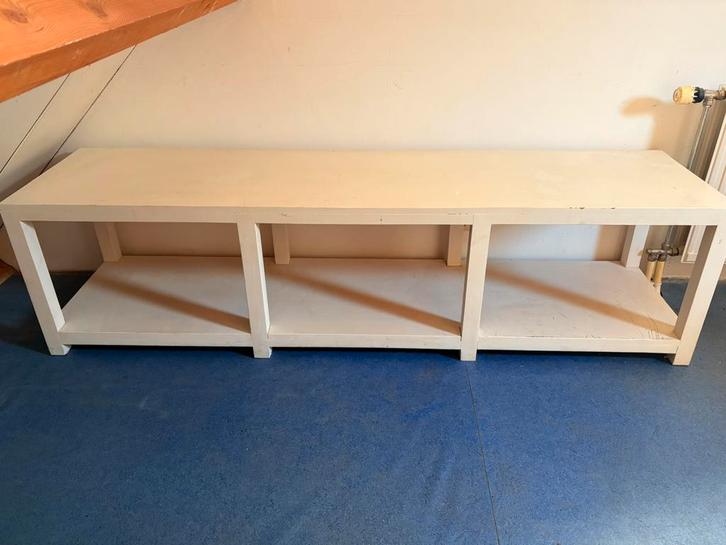 Stevige houten werkbank / opbergtafel – wit, Huis en Inrichting, Kasten | Televisiemeubels, Gebruikt, Minder dan 100 cm, 200 cm of meer