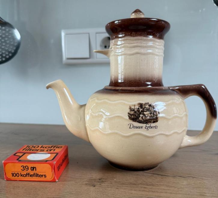 Retro Douwe Egberts Koffiepot jaren 50 met Filterhouder, Antiek en Kunst, Curiosa en Brocante, Ophalen of Verzenden