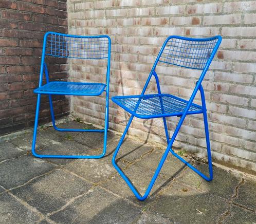 Ikea stoelen Ted Net Rappen vintage blauw klapstoel folding, Huis en Inrichting, Stoelen, Gebruikt, Twee, Metaal, Blauw, Ophalen