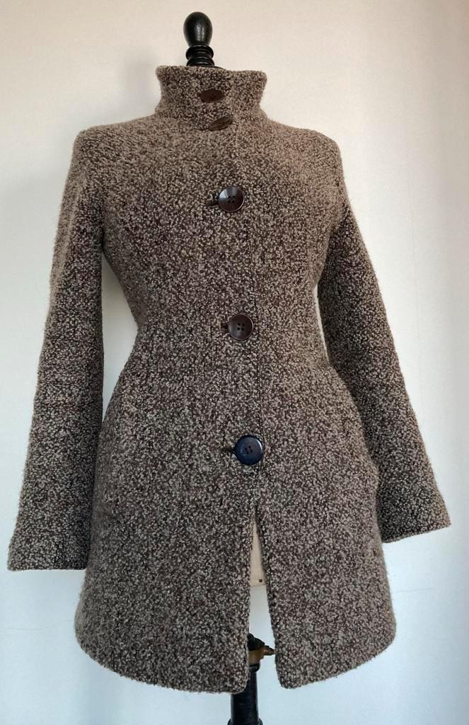 Mohair Wollen lange mantel jas maat M 38 40 wol bruin taupe, Kleding | Dames, Jassen | Winter, Zo goed als nieuw, Maat 38/40 (M)