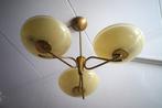 vintage art deco hanglamp 3 glazen schaal kap creme messing, Ophalen of Verzenden