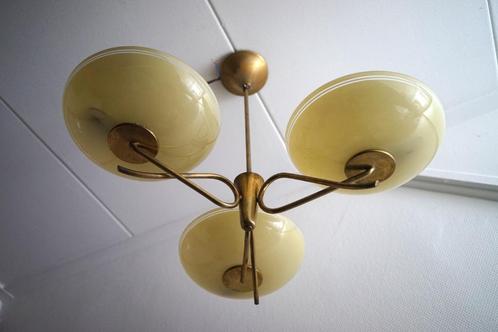 vintage art deco hanglamp 3 glazen schaal kap creme messing, Antiek en Kunst, Antiek | Lampen, Ophalen of Verzenden