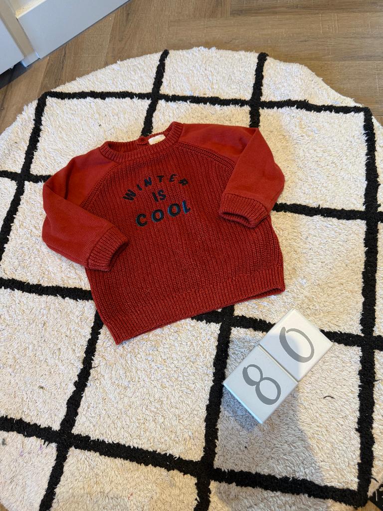 ZGAN oranje rood Tape A L'oeil baby sweater trui 80 Winter, Tape A L'oeil, Ophalen of Verzenden, Zo goed als nieuw, Truitje of Vestje