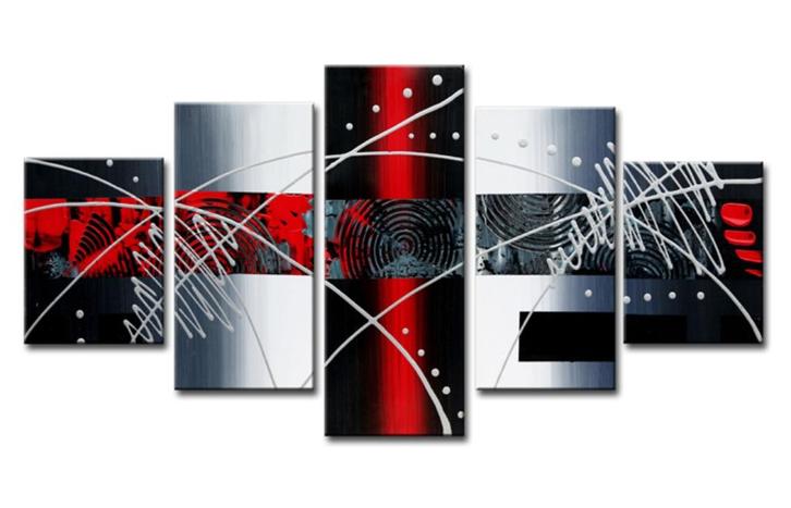 Nieuw * 5 Luik Schilderij Canvas Abstract Rood Grijs 80x160, Antiek en Kunst, Kunst | Schilderijen | Abstract, Ophalen of Verzenden