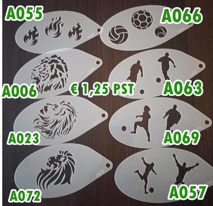 schmink stencil sjabloon leeuw voetballer bal vuur 1,25 pst, Hobby en Vrije tijd, Feestartikelen, Nieuw, Schmink, Overige, Ophalen of Verzenden