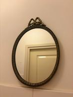 Franse vintage ovale spiegel met strik, antiek goud messing, Antiek en Kunst, Antiek | Spiegels, Ophalen, Ovaal, Minder dan 50 cm