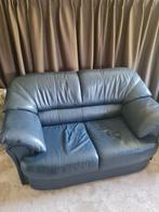 Blauw Lederen Tweezitsbank, Gebruikt, 150 tot 200 cm, Tweepersoons, Ophalen of Verzenden