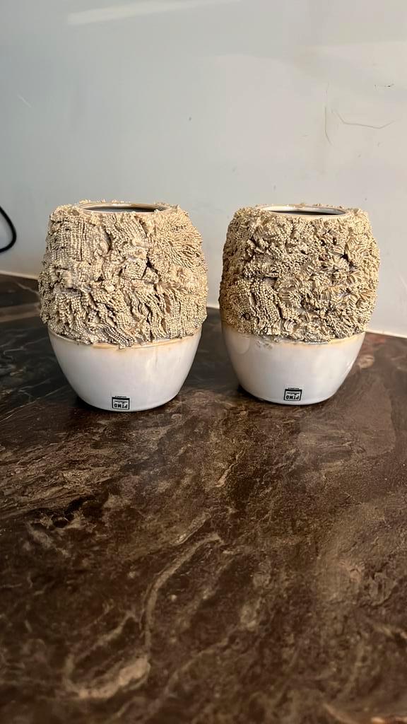 PTMD mini bloempotten van aardewerk koraalrif design beige, Tuin en Terras, Bloempotten, Zo goed als nieuw, Aardewerk, Minder dan 40 cm