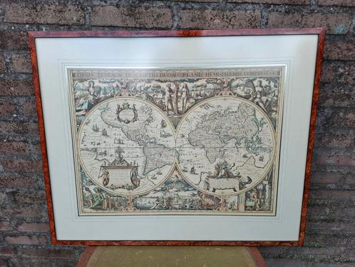 Print antieke wereldkaart vintage brocante amsterdam 1617, Antiek en Kunst, Curiosa en Brocante, Ophalen