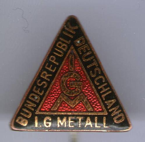 IGM Industriegewerkschaft Metall email speldje ( P_228 ), Verzamelen, Speldjes, Pins en Buttons, Zo goed als nieuw, Speldje of Pin