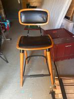 Vintage Barkruk Hout/Leer, Huis en Inrichting, Ophalen, Gebruikt, Met voetsteun, 60 tot 90 cm