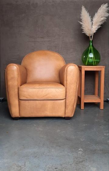 Mooi vintage Italiaans blond leer fauteuil clubfauteuil ! beschikbaar voor biedingen