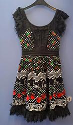 Hell Bunny jurk met kersen, kant en LOVE print Maat M 48977, Maat 38/40 (M), ., Zwart, Ophalen of Verzenden