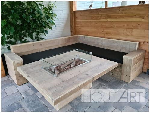 Vuurtafel Luxe met overliggend blad in steigerhout!, Tuin en Terras, Vuurtafels, Nieuw, Ophalen of Verzenden