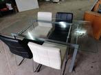 Glazen Eettafel met 4 Stoelen, Huis en Inrichting, Complete eetkamers, Ophalen, Gebruikt, Modern, 4 tot 6 stoelen