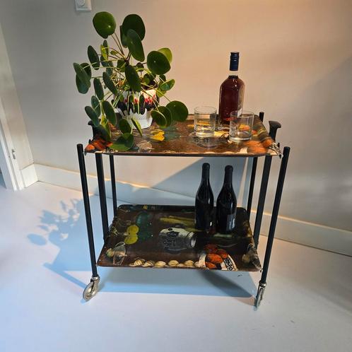 Vintage barwagen / serveertrolley inklapbaar., Huis en Inrichting, Tafels | Sidetables, Gebruikt, 25 tot 50 cm, 50 tot 100 cm