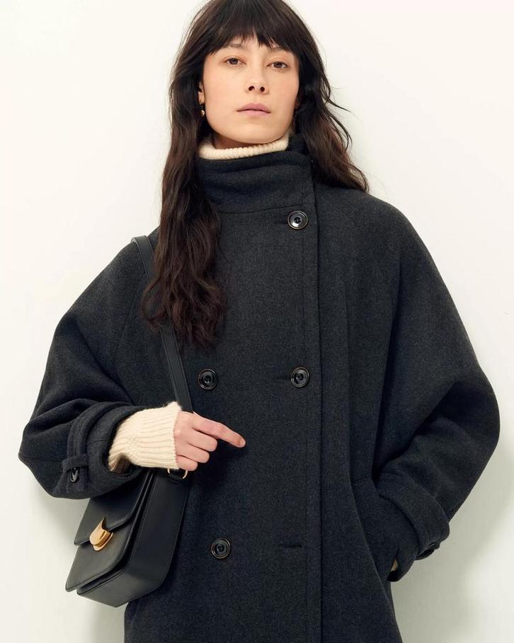 Sessùn wonderschone antraciet wollen mantel met hoge kraag M, Kleding | Dames, Jassen | Winter, Nieuw, Maat 38/40 (M), Grijs, Ophalen of Verzenden