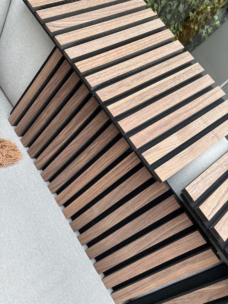 Wandpanelen walnoot hout, akoestisch vilt - DIY project, Doe-het-zelf en Verbouw, Platen en Panelen, Nieuw, Hout, 20 tot 50 mm
