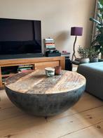 Ronde tafel met houten blad en metalen onderstel, Huis en Inrichting, Tafels | Salontafels, Ophalen, Gebruikt, Rond, 50 tot 100 cm