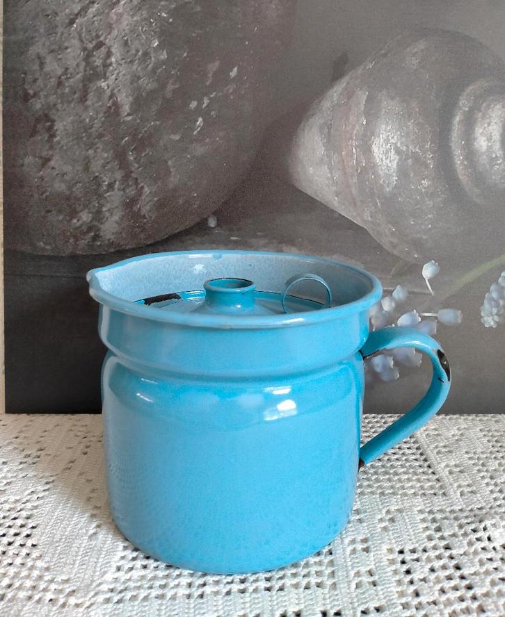 Franse emaille melkkoker hemelsblauw, Antiek en Kunst, Antiek | Emaille, Ophalen of Verzenden