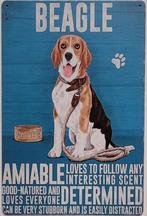 Beagle hond eigenschappen reclamebord van metaal wandbord, Dieren en Toebehoren, Info@deconoord.nl, Deco Noord, Nieuw, Ophalen of Verzenden