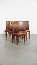 Set van 6 eetkamerstoelen van schapenleer met siernagels, Ophalen, Gebruikt, Design, Klassiek, Bruin