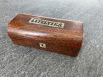 Oud klein kistje lepeltjes doos mahonie of eiken fineer, Antiek en Kunst, Ophalen of Verzenden