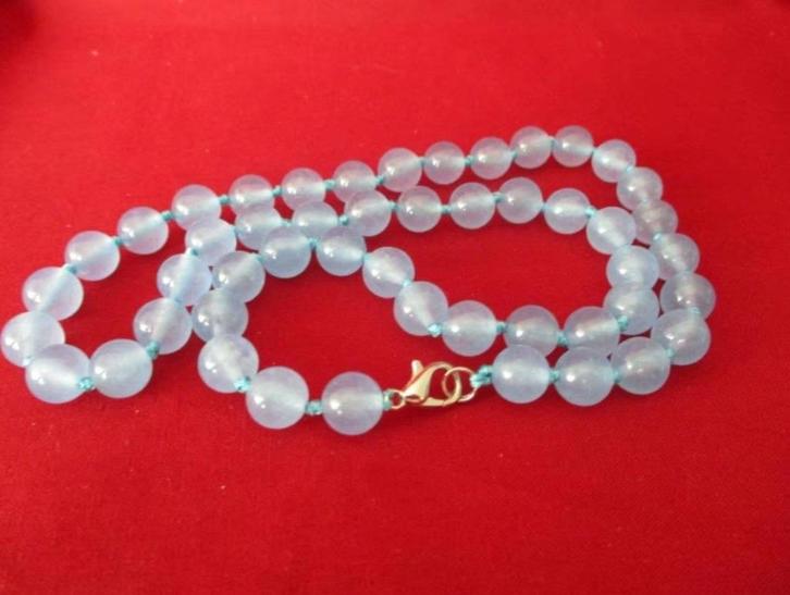 Halsketting van aquamarijnblauwe jade, Ø 8,3 mm, Sieraden, Tassen en Uiterlijk, Kettingen, Nieuw, Steen of Mineraal, Verzenden