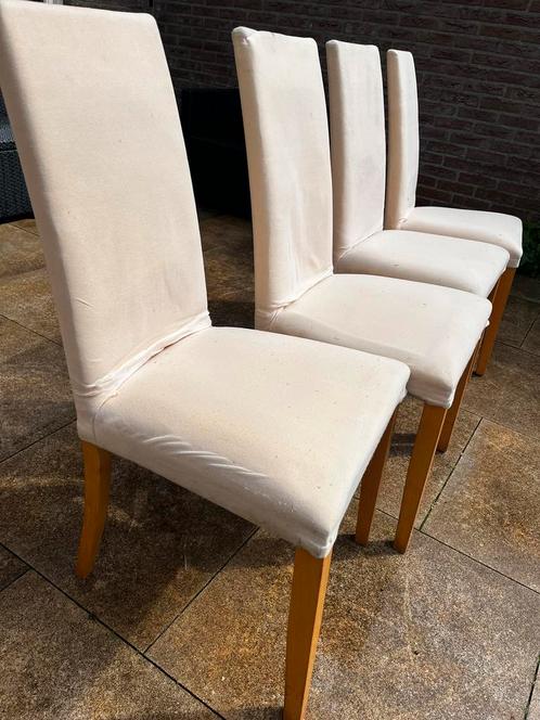 4 crèmekleurige stoelen merk Ligne roset, Huis en Inrichting, Stoelen, Gebruikt, Vier, Hout, Wit, Ophalen