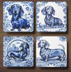 Teckel Delfts Blauw onderzetters met houder, Ophalen of Verzenden, Nieuw, Glas of Kopje