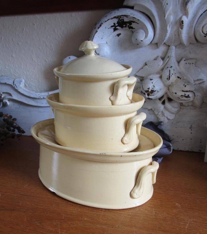 Set oven/patéschalen  room/wit, Antiek en Kunst, Antiek | Servies los, Ophalen of Verzenden