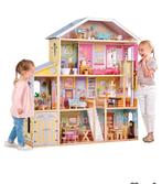 Mooi houten poppenhuis met meubels barbies en babypopjes, Kinderen en Baby's, Speelgoed | Poppenhuizen, Ophalen of Verzenden, Zo goed als nieuw