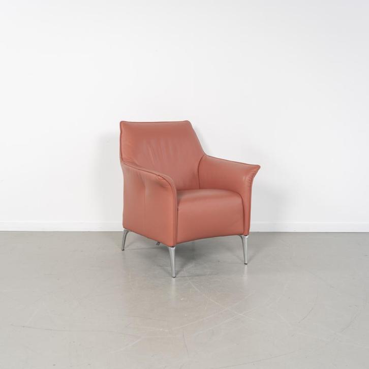 1x Leolux Mayuro Fauteuil Oudroze Leer - Chroom Frame, Huis en Inrichting, Fauteuils, Zo goed als nieuw, Leer, Metaal, 50 tot 75 cm
