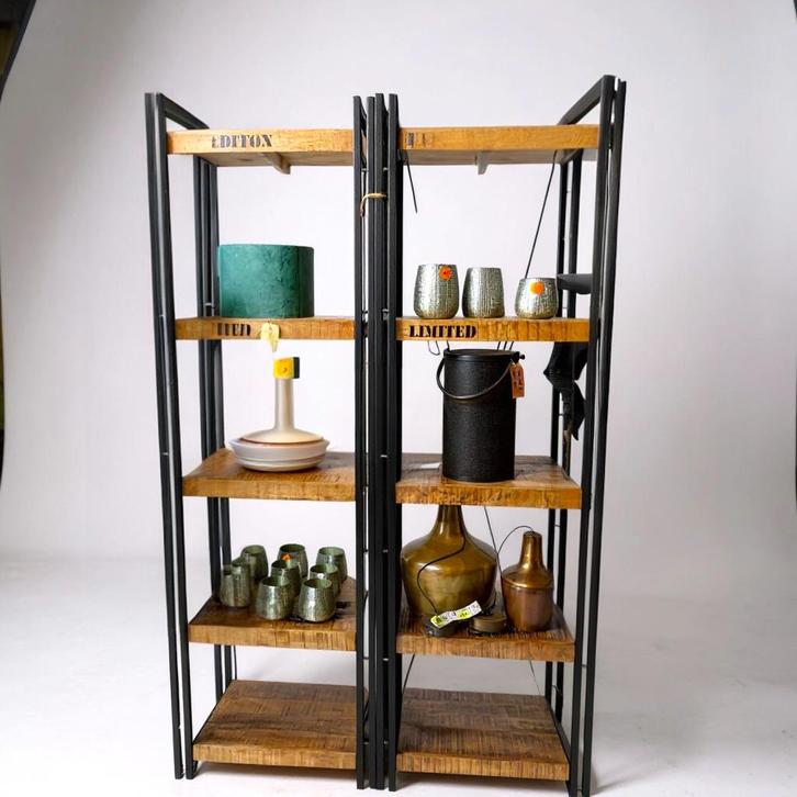Boekenkast Hout & Metaal - 200x55 cm – 2 beschikbaar, Huis en Inrichting, Kasten | Stellingkasten, Nieuw, Ophalen