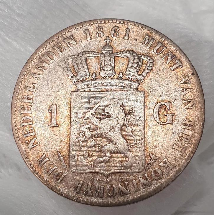 1 Gulden Willem III 1861 - Zilveren Munt, Postzegels en Munten, Munten | Nederland, Losse munt, 1 gulden, Koning Willem III, Zilver