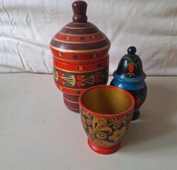 Russische houten potjes - Vintage, Huis en Inrichting, Woonaccessoires | Overige, Gebruikt, Ophalen of Verzenden