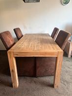 Eettafel hout met 4 leren stoelen, Huis en Inrichting, Tafels | Eettafels, Zo goed als nieuw, 150 tot 200 cm, Rechthoekig, 50 tot 100 cm