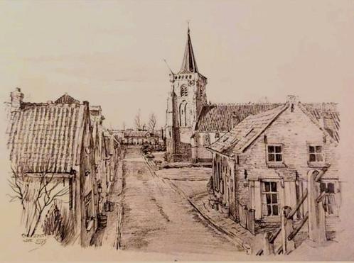 Lopik ... zicht op het dorp Jaarsveld ..., Antiek en Kunst, Kunst | Tekeningen en Foto's, Ophalen of Verzenden