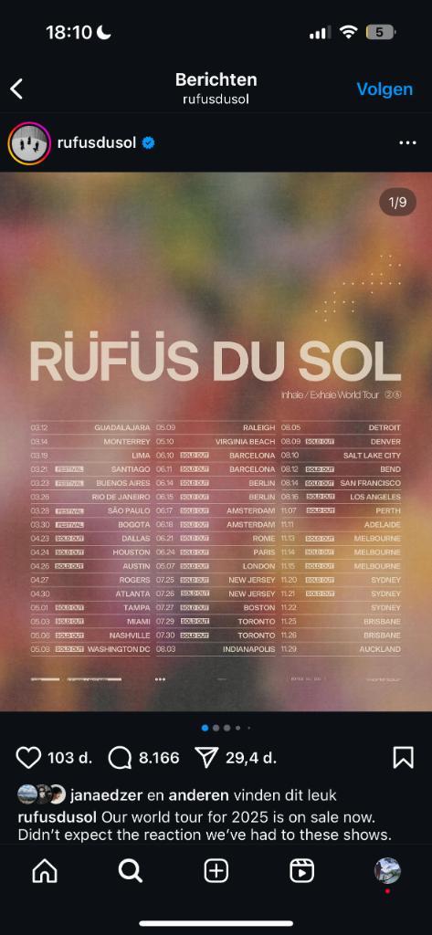 2 Tickets Rüfüs du Sol Paris, Tickets en Kaartjes, Concerten | Pop, Twee personen, Juni
