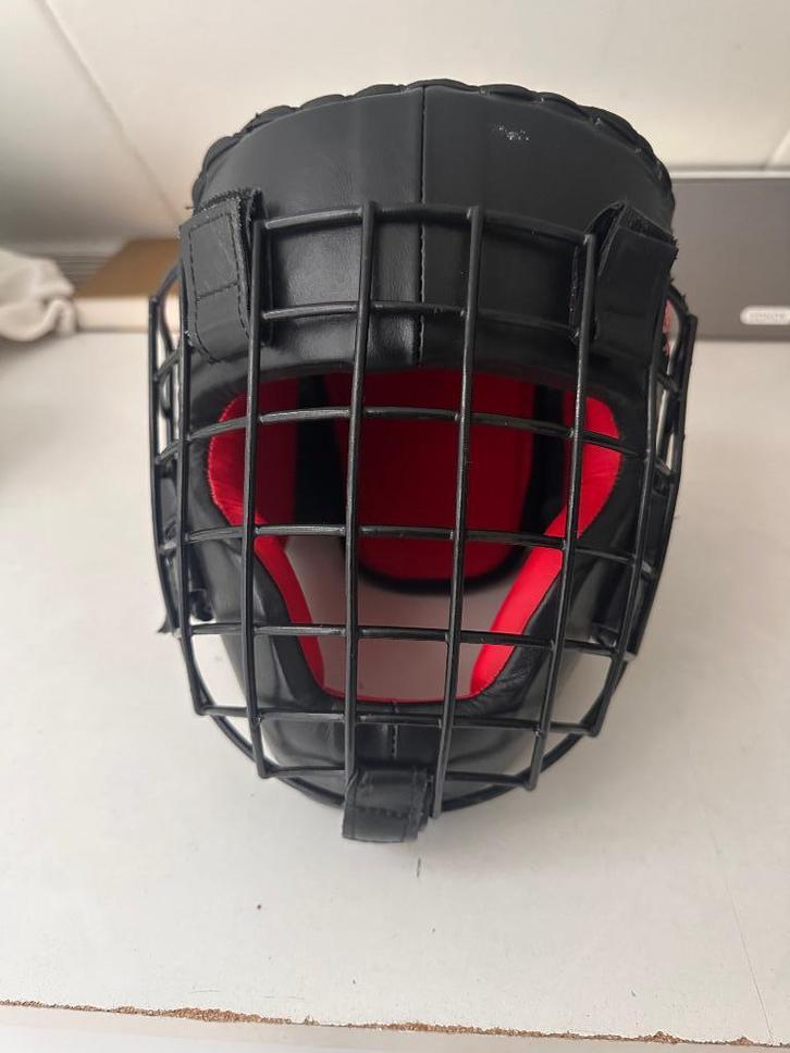 Ronin Lederen hoofdbeschermer met Vizier - zwart maat M, Sport en Fitness, Boksen, Zo goed als nieuw, Bokshelm, Ophalen