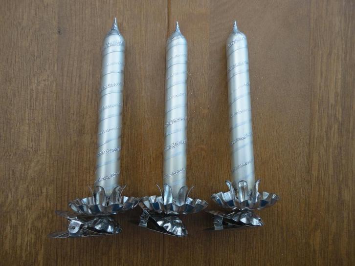 3 mooie glazen kerstballen kaars op klip / knijper, Diversen, Kerst, Zo goed als nieuw, Ophalen of Verzenden