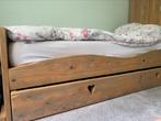 Stijgerhouten bed met logeerlade 200 x 90, Ophalen, Zo goed als nieuw, 180 cm of meer, 85 tot 100 cm