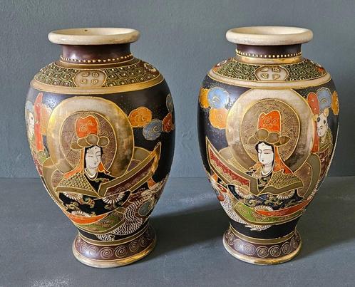 Paar van 2 Japanse Satsuma vazen, Antiek en Kunst, Antiek | Vazen, Ophalen of Verzenden
