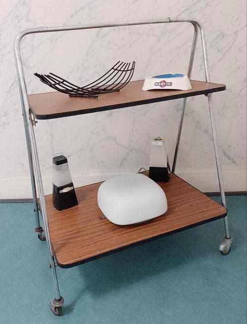 vintage, jaren 50 /60 serveerwagen / trolley, inklapbaar, Huis en Inrichting, Tafels | Sidetables, Gebruikt, 50 tot 100 cm, Rechthoekig