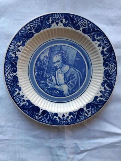 Delftsblauw wandbord met OESTER-EETSTER (Jan Steen), Antiek en Kunst, Antiek | Wandborden en Tegels, Ophalen of Verzenden