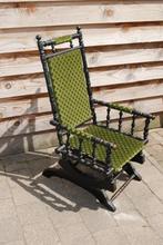 Antieke Schommelstoel van Hout met Groene Bekleding, Antiek en Kunst, Ophalen