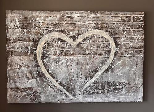 Mooi canvas schilderij in aarde tinten - z.g.a.n., Antiek en Kunst, Kunst | Schilderijen | Abstract, Ophalen of Verzenden